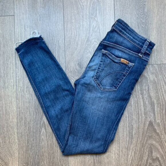 Anthropologie Joe's Jeans Skinny Jeans Icon Ankle Denim dark wash raw hem Sz 25 - Picture 2 of 16